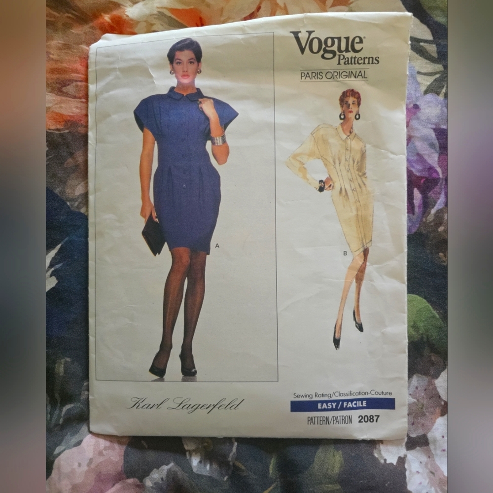VOGUE PATTERNS PARIS ORIGINAL KARL LAGERFELD 1980's CUT/COMPLETE SZ 10 *EASY